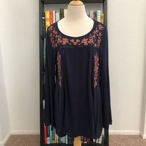 NAVY Embroidered Bell Sleeve Tunic